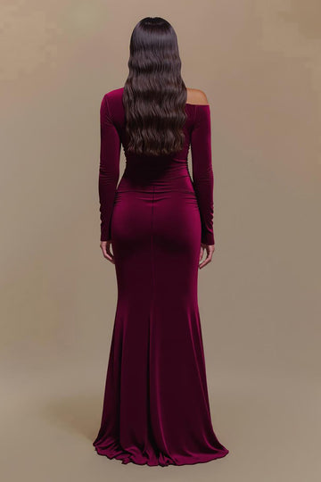 Sheath Velvet Burgundy Formal Dress with Slit